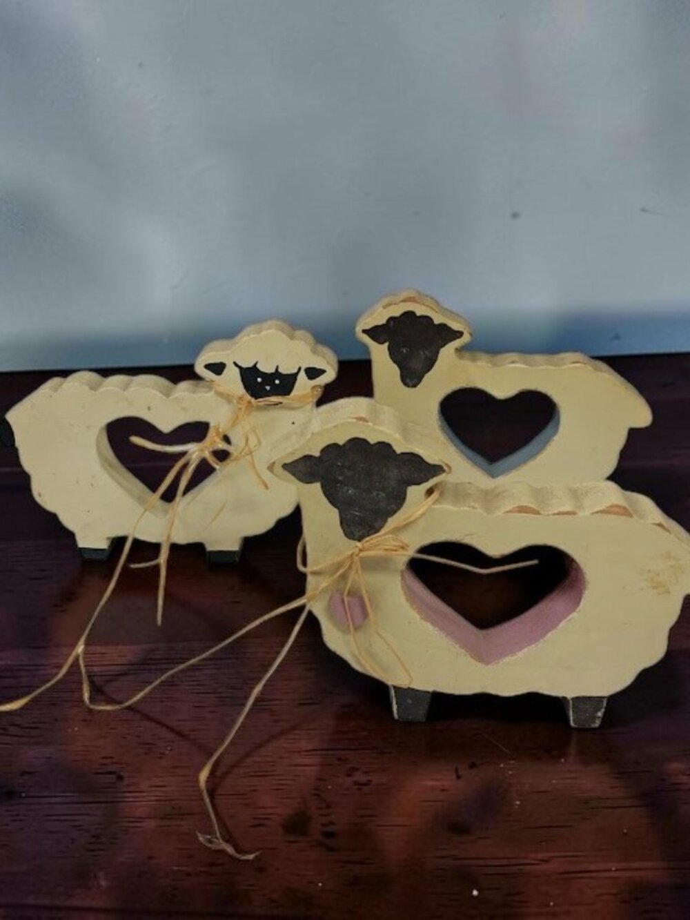 Share Vintage Wooden Sheep Heart Cut Out Cottage Folk Art Farmhouse Decor Coun
